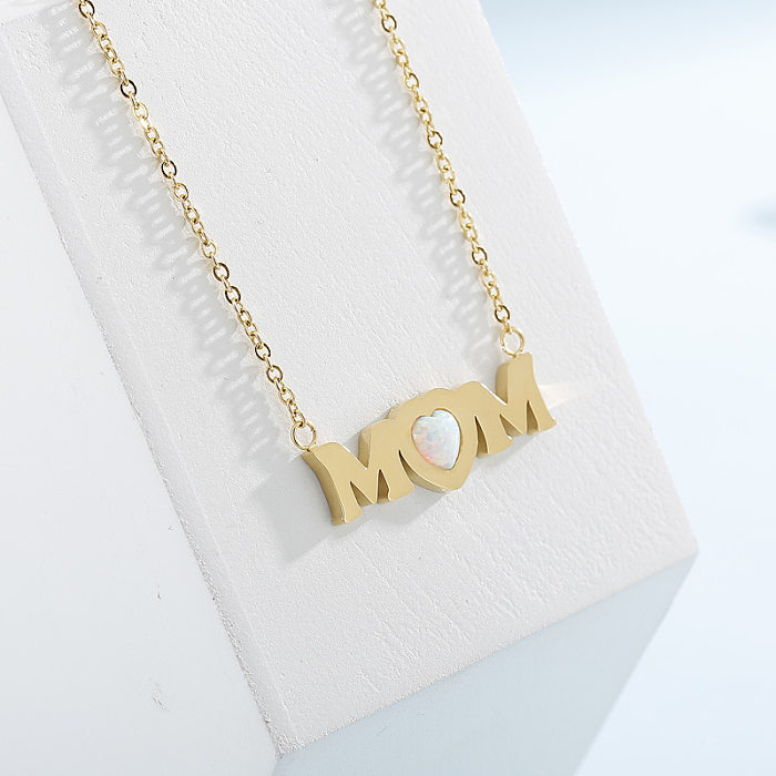 Moda simples letras MOM colar de aço inoxidável em forma de coração