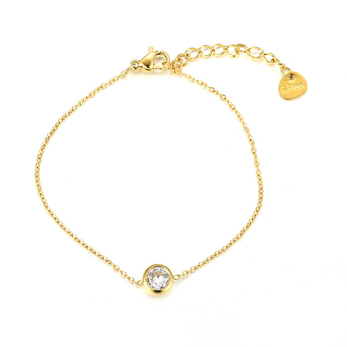 Elegante estilo simples redondo chapeamento de aço inoxidável embutido strass artificial pulseiras banhadas a ouro 18K