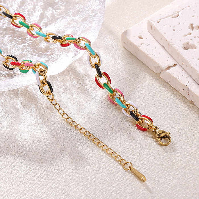Elegante, 18 Karat vergoldete Halskette aus Edelstahl mit Farbblock-Emaille-Beschichtung