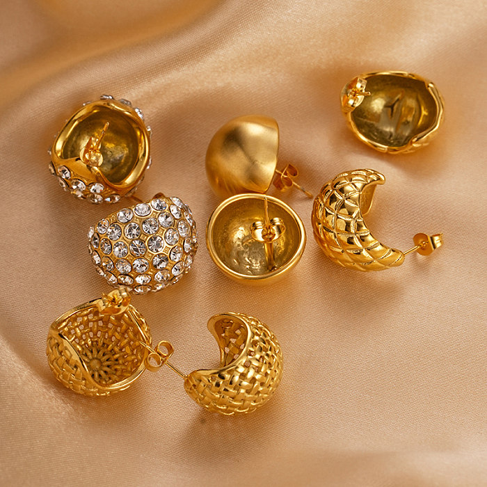 1 par casual estilo moderno estilo clássico c forma chapeamento incrustação de aço inoxidável zircão banhado a ouro brincos