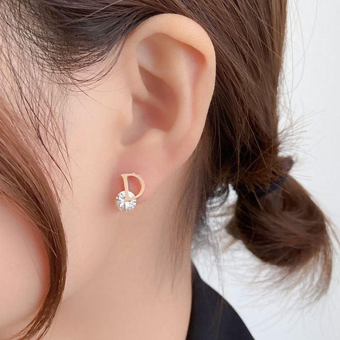 Clous d'oreilles en Zircon plaqué acier inoxydable, lettre fleur à la mode, 1 paire