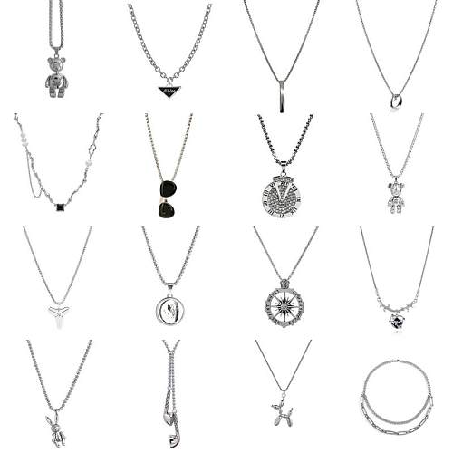 Lässige Hip-Hop-Punk-Halskette mit Buchstaben-Stern-Bär-Edelstahl-Beschichtung, Inlay aus Acryl, künstlichen Perlen, Strasssteinen, versilberter Halskette
