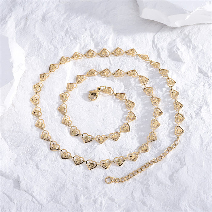 Schlichter Stil, herzförmige Halskette aus Edelstahl mit Polierbeschichtung und 18-karätigem Gold