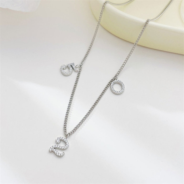 Sweet Number Stainless Steel  White Gold Plated Gold Plated Zircon Necklace In Bulk