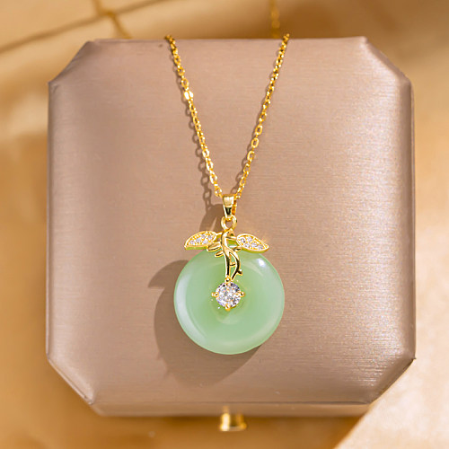 Commute Round Stainless Steel Plating Inlay Zircon 18K Gold Plated Gold Plated Pendant Necklace