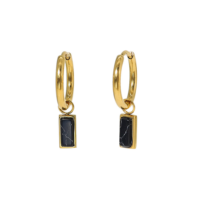 1 Pair IG Style French Style Rectangle Plating Inlay Stainless Steel  Stainless Steel Turquoise Zircon 18K Gold Plated Drop Earrings