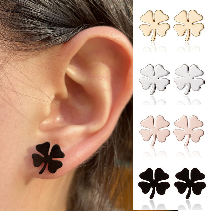 1 Pair Fashion Four Leaf Clover Stainless Steel Plating Ear Studs
