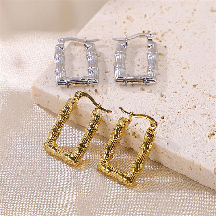 1 paire de boucles d'oreilles plaquées or 18 carats, style classique et Simple, carré, rectangulaire, en acier inoxydable