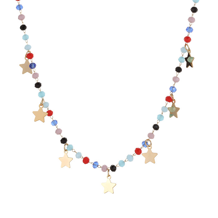 Simple Style Star Stainless Steel  Beaded Gold Plated Necklace