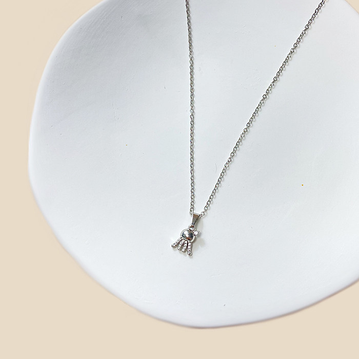 Simple Style Letter Graffiti Fish Stainless Steel  Copper White Gold Plated Gold Plated Rhinestones Zircon Pendant Necklace In Bulk