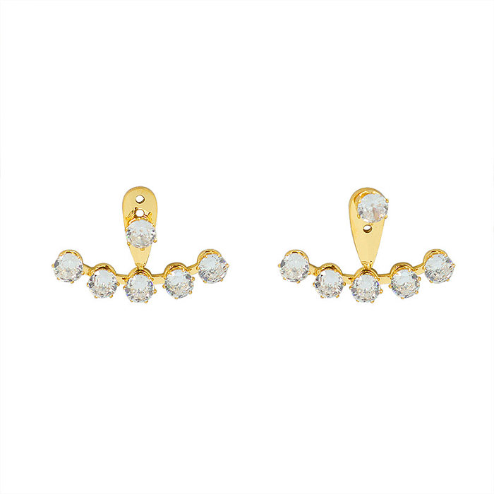 Pendientes de circón de tres agujeros de joyería de estilo francés Ins pendientes ajustables de oro de 18k de acero inoxidable