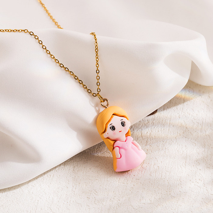 Prinzessin süße süße Cartoon-Figur Edelstahl 18K vergoldete Anhänger-Halskette in großen Mengen