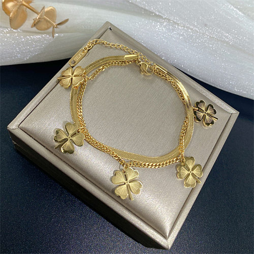 Sweet Four Leaf Clover Titanium Steel Plating Bracelets