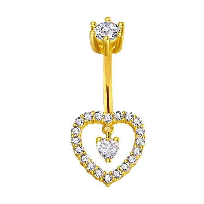 1 Piece Simple Style Heart Shape Pineapple Butterfly Plating Inlay Stainless Steel  Zircon Navel Stud