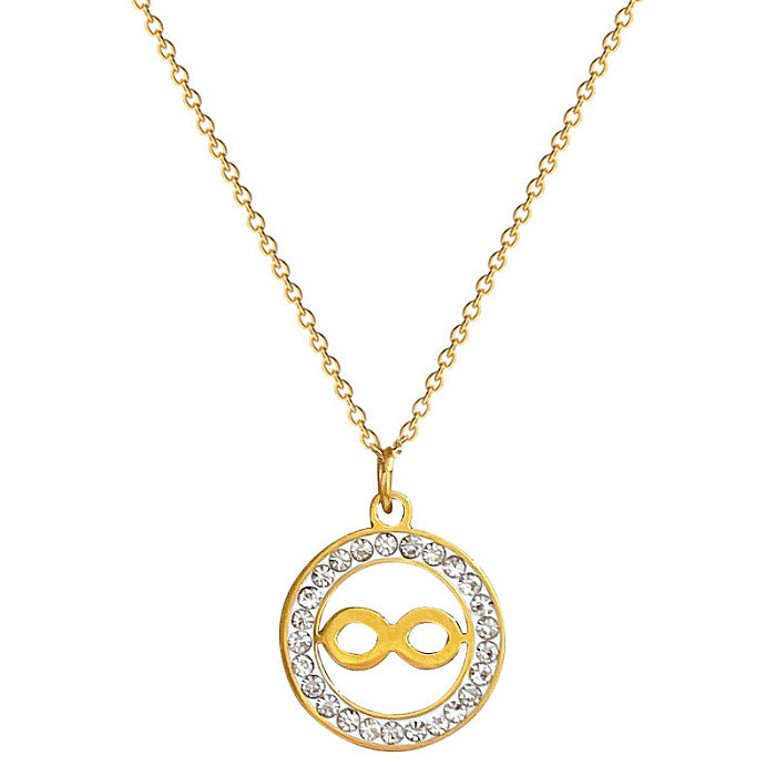Casual Basic Classic Style Infinity Stainless Steel  Plating Inlay Zircon Gold Plated Pendant Necklace