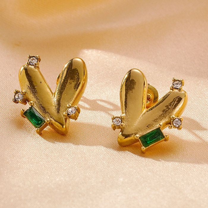1 paire de clous d'oreilles plaqués or, Style moderne, en forme de cœur, en acier inoxydable, diamant artificiel, Zircon, vacances, plage