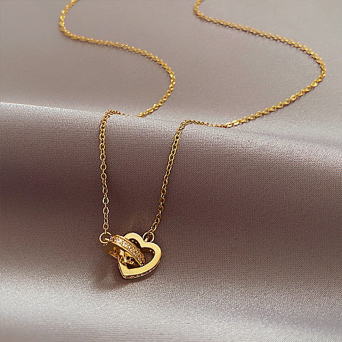 Collier avec pendentif en forme de cœur en acier inoxydable, Style Simple, incrusté de strass, 1 pièce