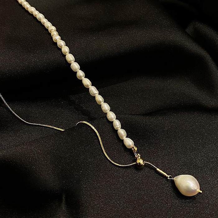 Minimalist Freshwater Pearl Stretch Stainless Steel Necklace Simple Necklace New Clavicle Chain