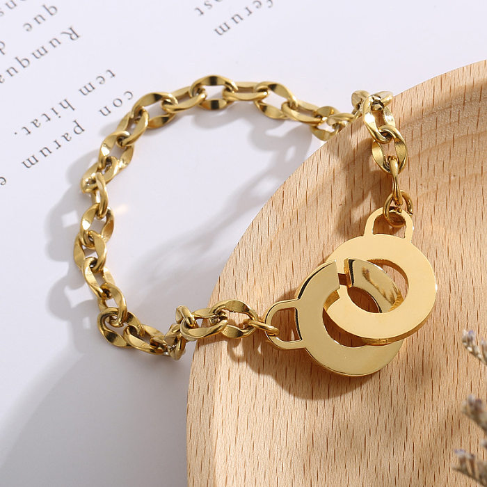 Bracelet de Couple créatif en acier inoxydable, chaîne ovale géométrique, bijoux