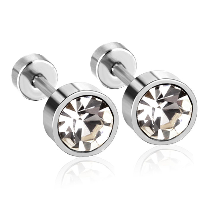 Clous d'oreilles en Zircon avec incrustation géométrique en acier inoxydable, 1 paire