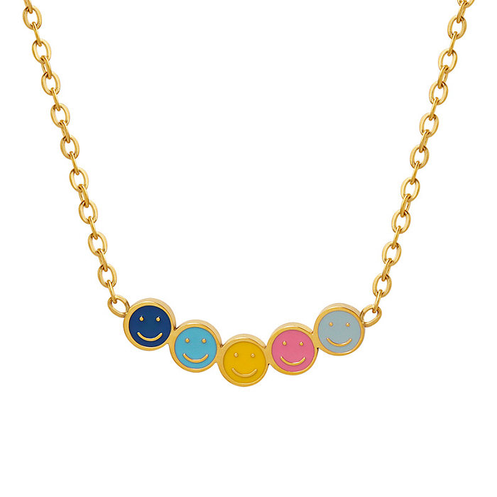 Cute Smiley Face Stainless Steel Gold Plated Necklace