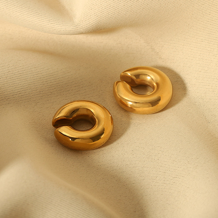 1 paire de boucles d'oreilles créoles en acier inoxydable plaqué or 18 carats, Style Vintage, couleur unie
