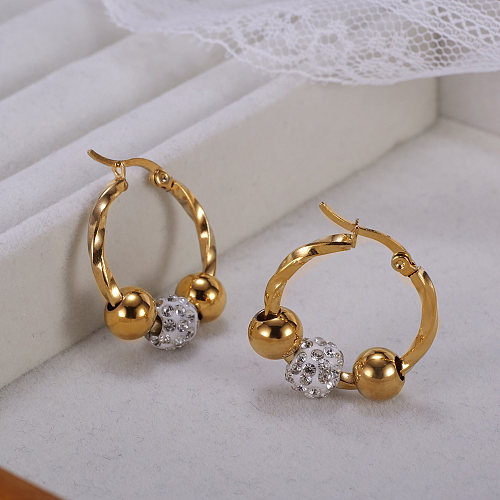 1 paire de boucles d'oreilles en acier inoxydable et Zircon, Style Simple, incrustation géométrique