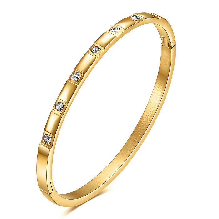 Bracelet rond en Zircon plaqué or 18 carats, vente en gros, style Simple, incrustation ronde en acier inoxydable