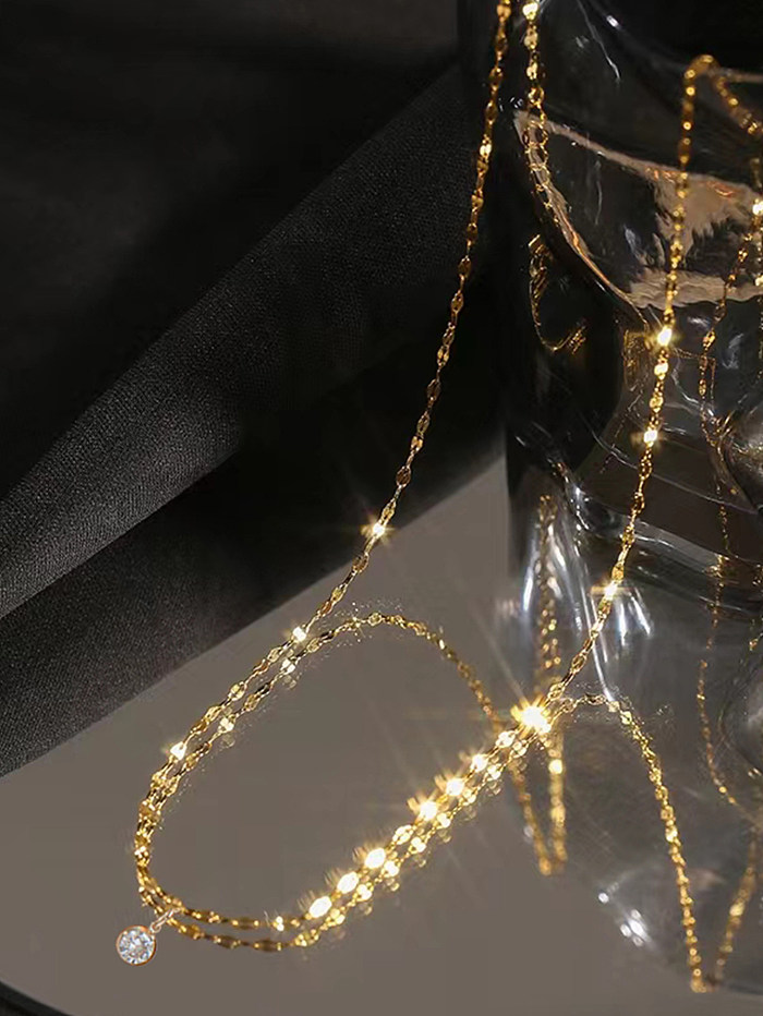 Schlichte, runde Solitaire-Halskette mit Zirkoneinlage aus Edelstahl