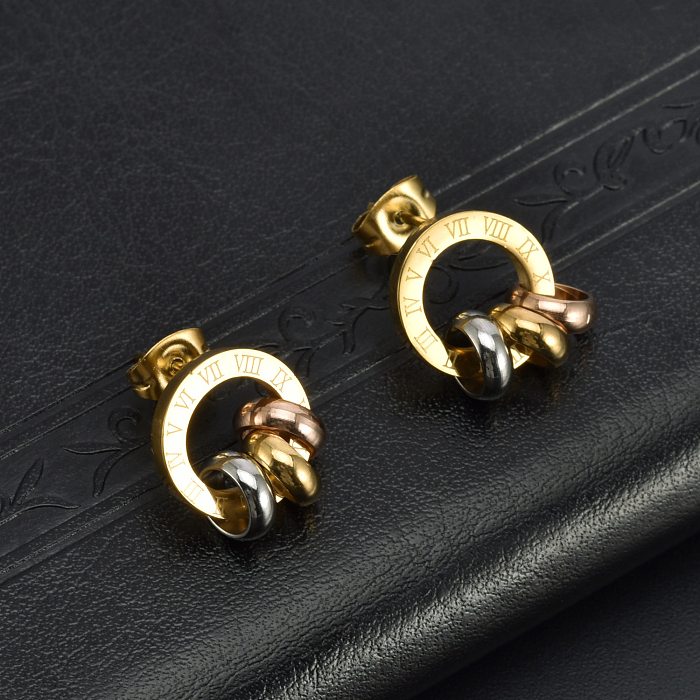 1 paire de clous d'oreilles plaqués en acier inoxydable, cercle de Style Simple