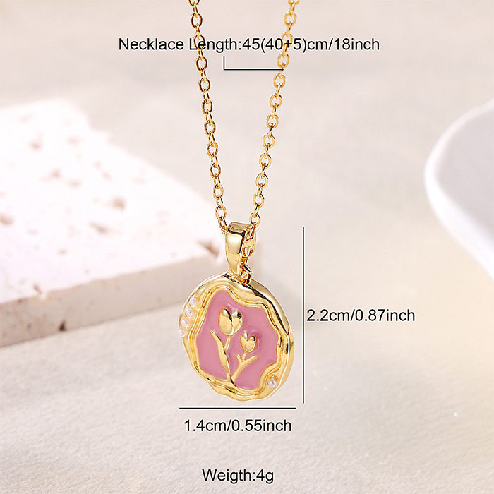 Simple Style Flower Stainless Steel  Stainless Steel Plating Pendant Necklace