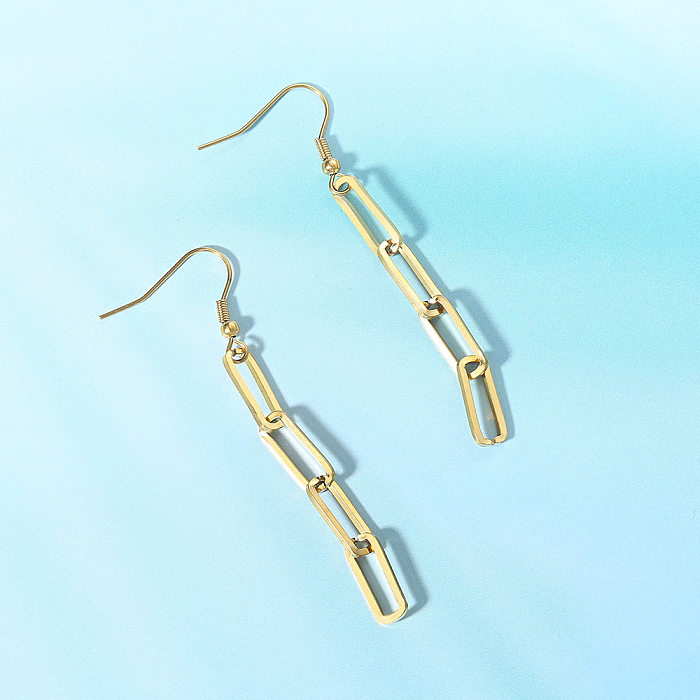 1 Pair Simple Style Paper Clip Solid Color Plating Stainless Steel  Drop Earrings