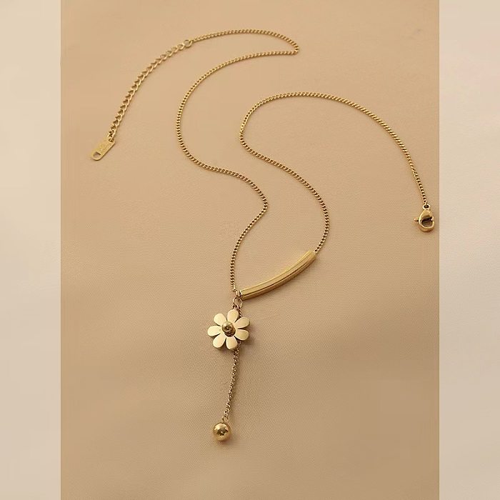 Collier pendentif en acier inoxydable avec fleur de style simple, en vrac