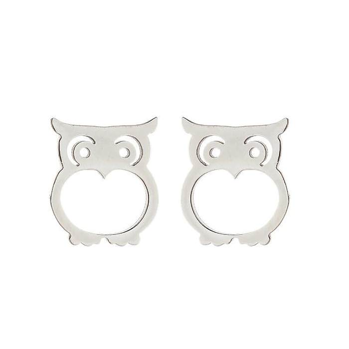 1 Pair Fashion Animal Owl Stainless Steel  Plating Ear Studs
