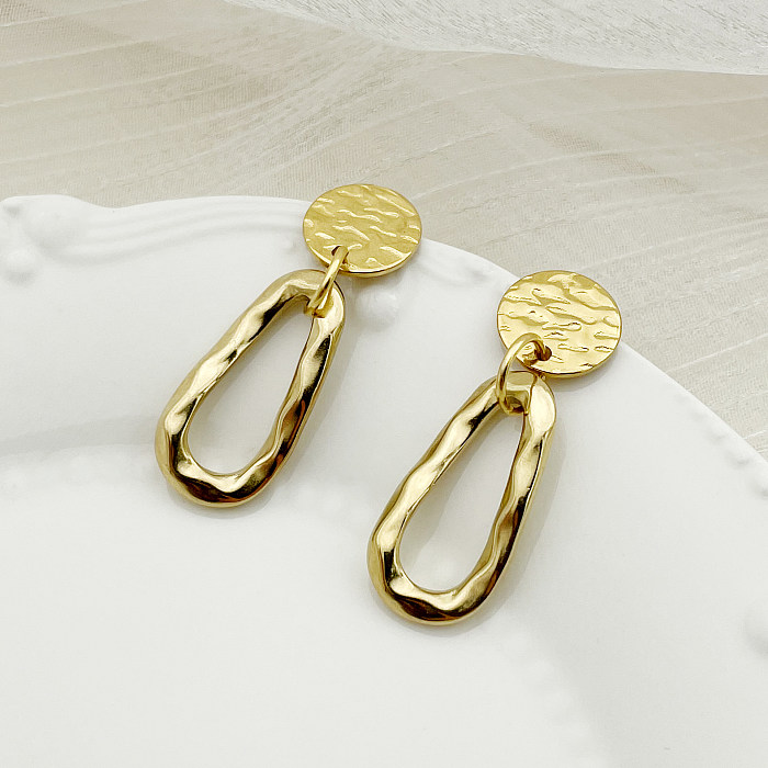 1 par de aretes colgantes chapados en oro de 14 quilates con revestimiento irregular de acero inoxidable de color sólido ovalado retro