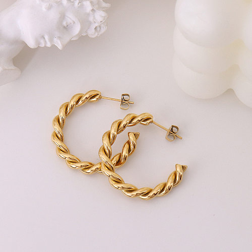 Fashion Twist C-shaped Stainless Steel 18k Gold Plated Earrings
