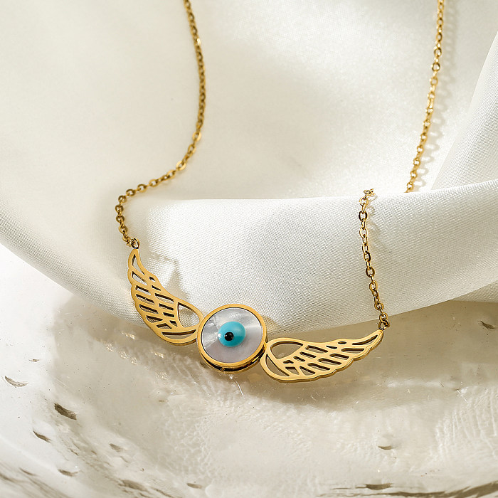 Modern Style Artistic Angel Wings Devil'S Eye Stainless Steel Plating 18K Gold Plated Pendant Necklace