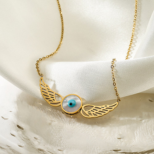 Modern Style Artistic Angel Wings Devil'S Eye Stainless Steel Plating 18K Gold Plated Pendant Necklace