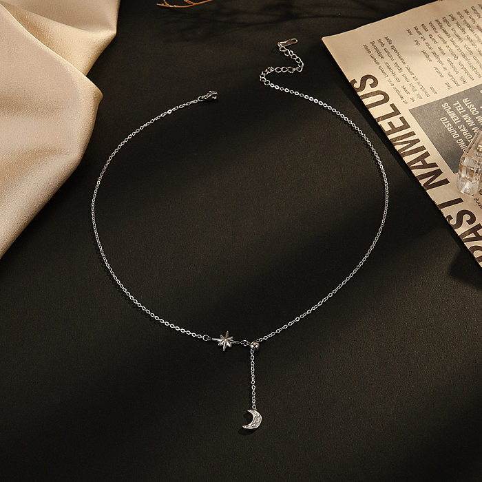 Mode Stern Mond Edelstahl Edelstahl Beschichtung Inlay künstliche Diamant Halskette 1 Stück