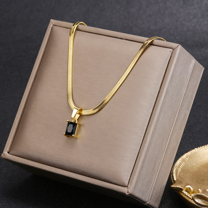 Fashion Square Stainless Steel  Plating Inlay Zircon Pendant Necklace 1 Piece