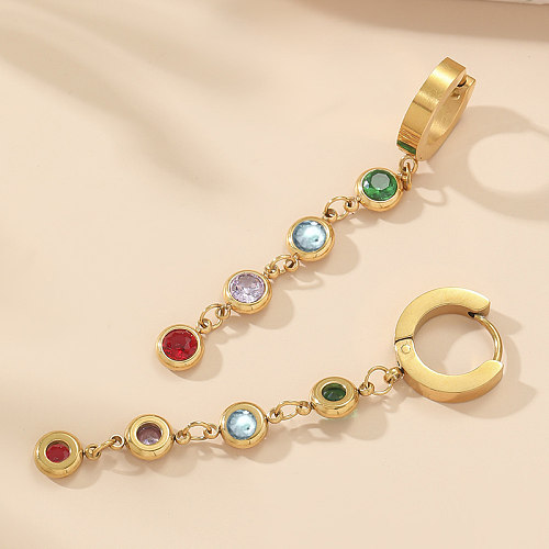1 Paar elegante Farbblock-Ohrringe mit Inlay aus Edelstahl und 18 Karat vergoldeten Strasssteinen