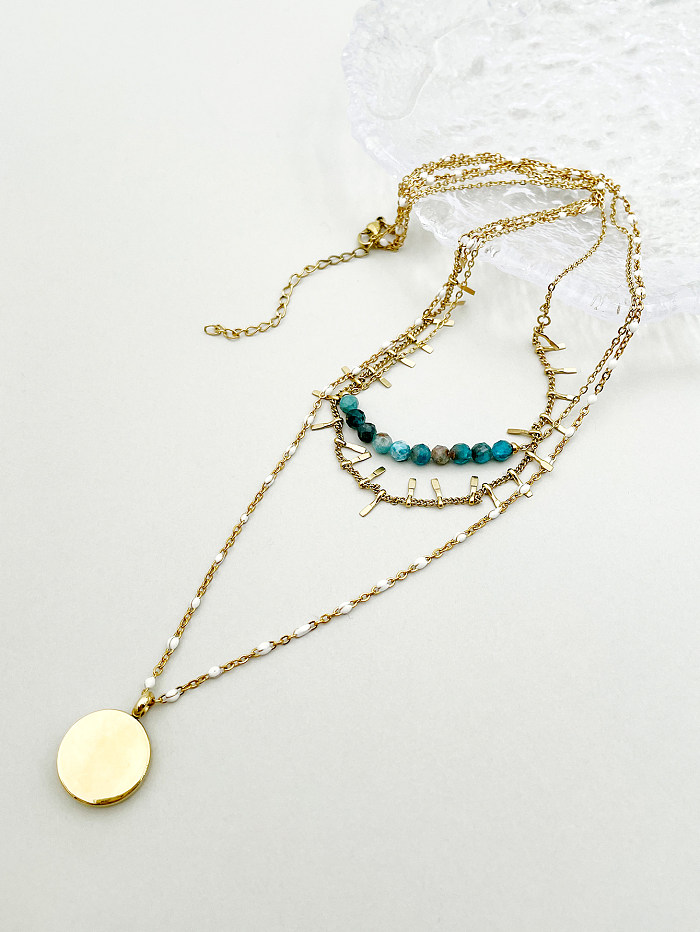 IG Style Casual Star Moon Stainless Steel  Beaded Plating Inlay Shell Gold Plated Pendant Necklace
