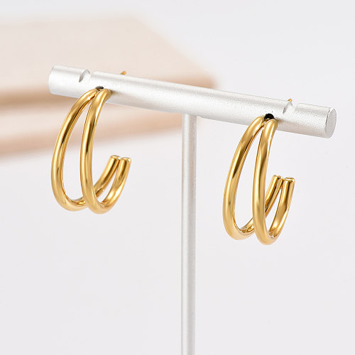 1 par de pinos de orelha banhados a ouro 14K estilo simples em forma de C de aço inoxidável