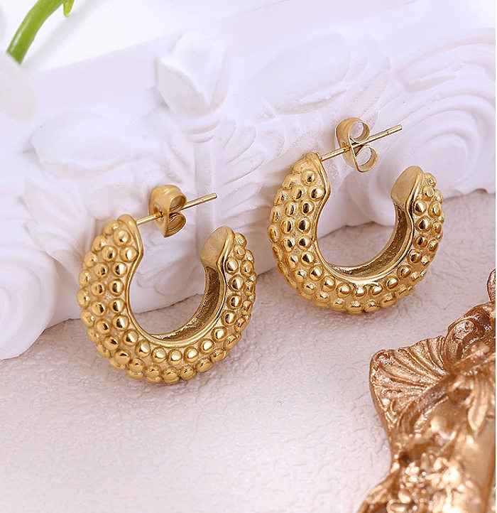 1 Pair Lady Simple Style C Shape Solid Color Plating Stainless Steel Gold Plated Ear Studs