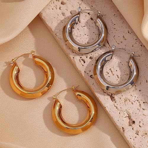 1 paire de boucles d'oreilles en acier inoxydable plaqué or 18 carats, style simple, style classique, couleur unie