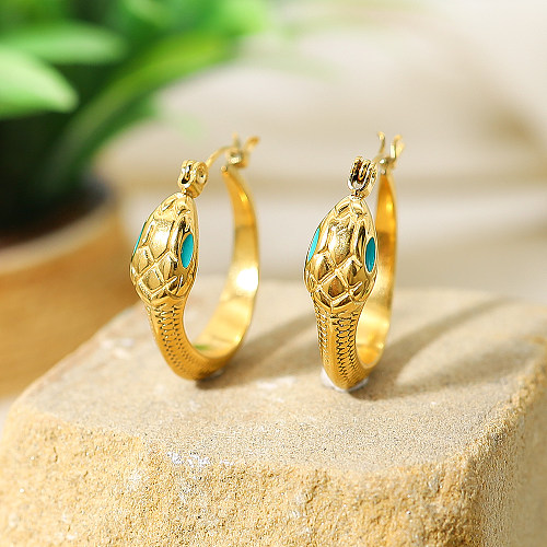 1 Pair IG Style French Style Snake Enamel Plating Stainless Steel 18K Gold Plated Earrings