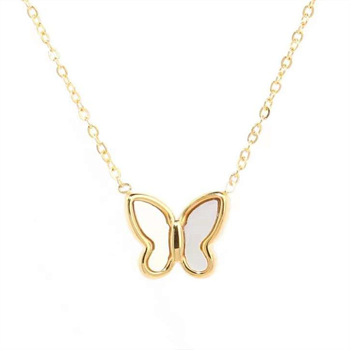 Schlichte Halskette mit Schmetterlings-Edelstahl-Intarsien und Muscheln