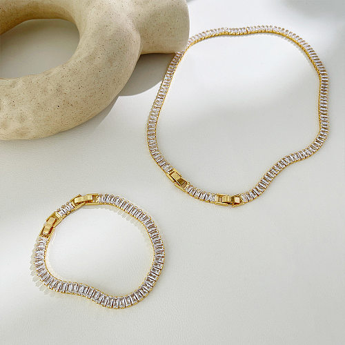 Zirkon-Kettenarmband, Schnalle, Ofen, echtes Gold, galvanisierte Edelstahl-Halskette