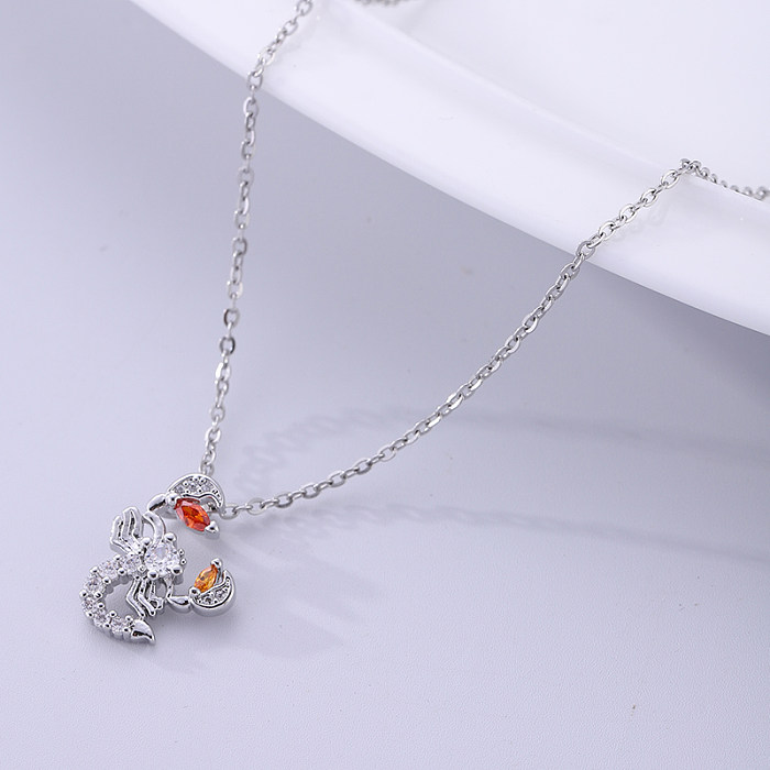 Korean Style Scorpion Stainless Steel  Plating Inlay Zircon Silver Plated Necklace