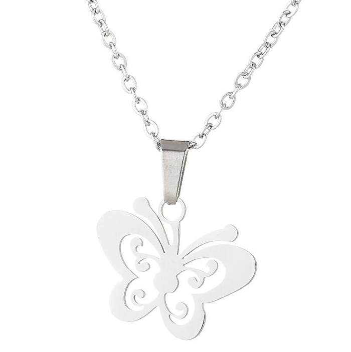 Collier pendentif en acier inoxydable, 1 pièce, Style Simple, impression papillon, vente en gros